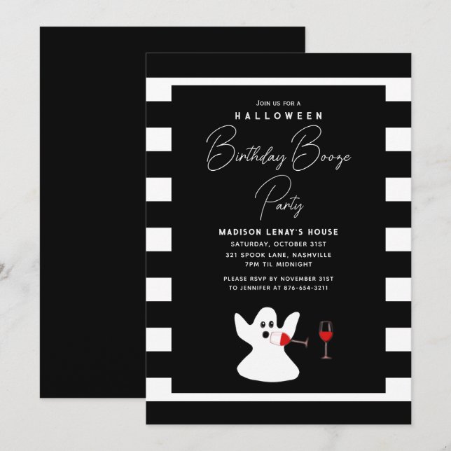 Invitation Halloween Anniversaire Booze Party Drôle Fantôme (Devant / Derrière)