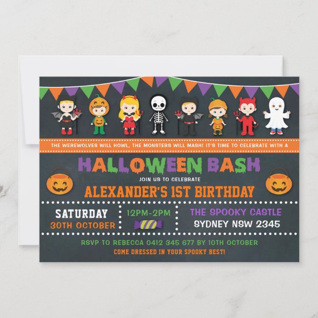 Invitation Halloween Anniversaire de fête Chalkboard Jack O'L (Devant)