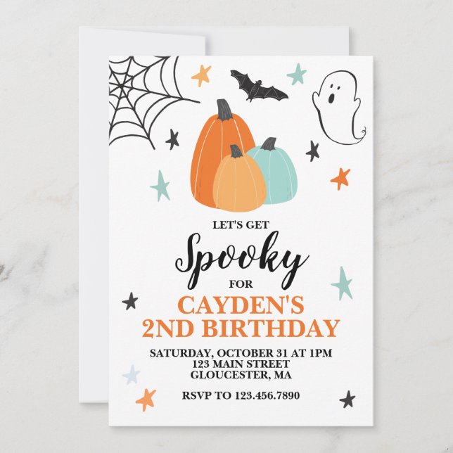 Invitation Halloween Anniversaire Effrayant Citrouilles Bleue (Devant)