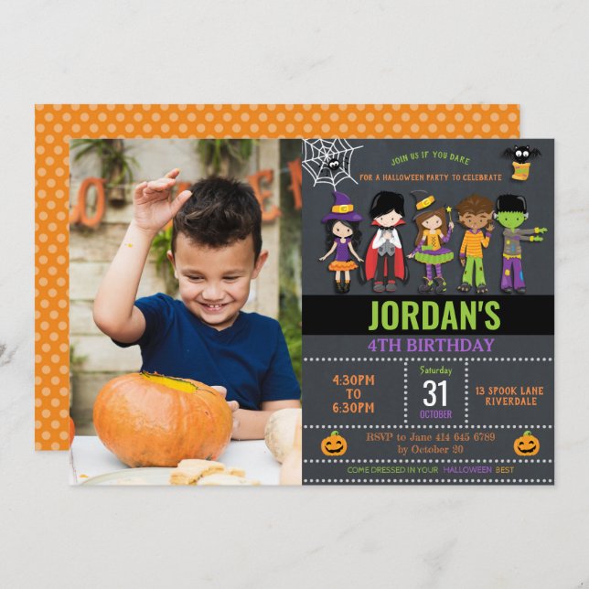 Invitation Halloween Anniversaire Enfants Costume Party (Devant / Derrière)