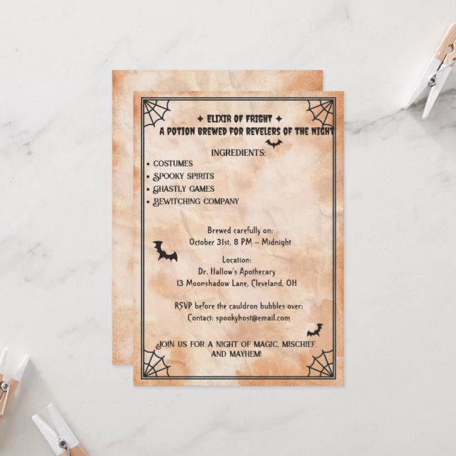 Invitation Halloween Apothecary Potion Party (Devant/Arrière en situation)