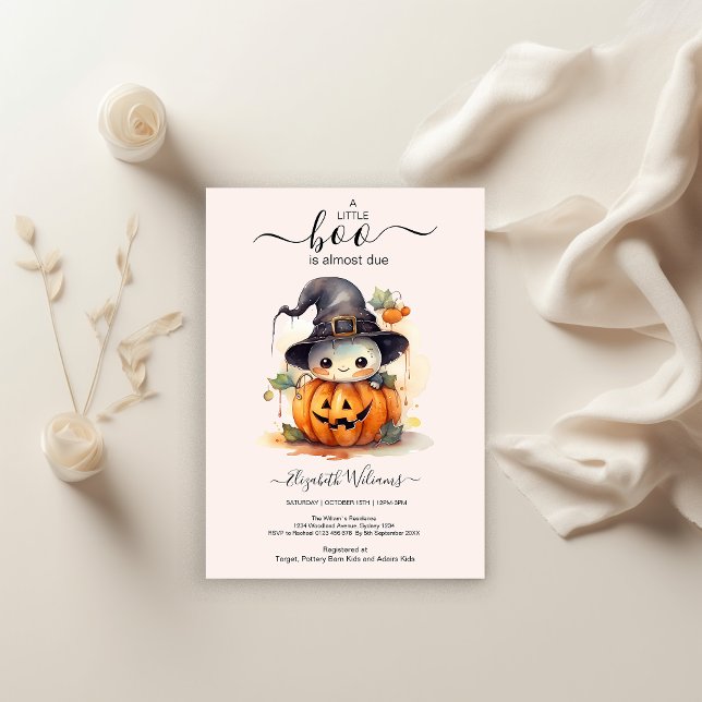 Invitation Halloween Aquarelle Citrouille Petit Boo Baby Show (Créateur téléchargé)