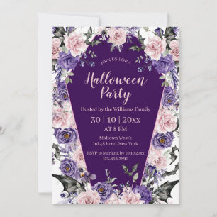 Invitation halloween aquarelle florale violet chic parti
