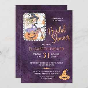 Invitation Halloween aquarelle sorcière douche nuptiale