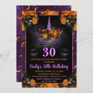 Invitation Halloween Automne Floral Unicorn Visage Anniversai