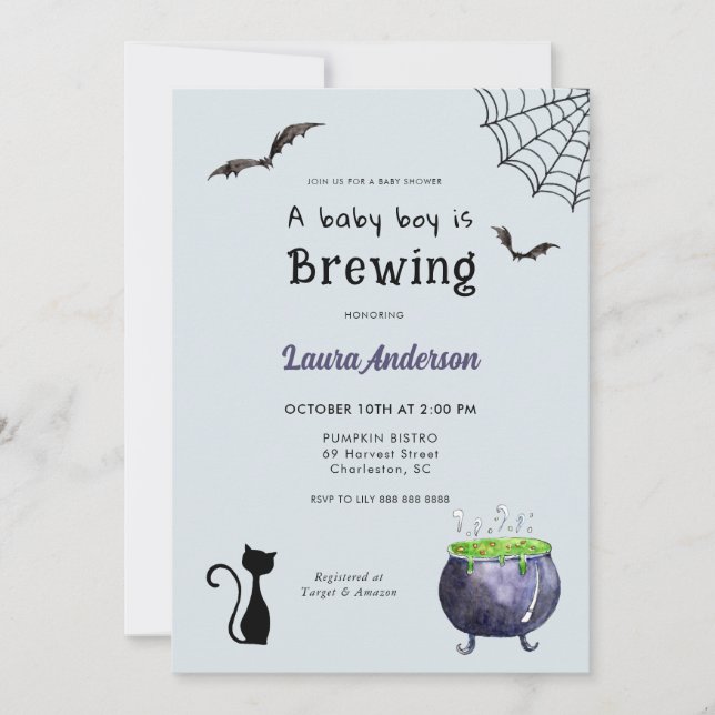 Invitation Halloween Baby Boy est en train de brasser du Baby (Devant)