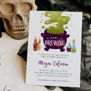 Invitation Halloween Baby Is Brewing Witch Baby Shower