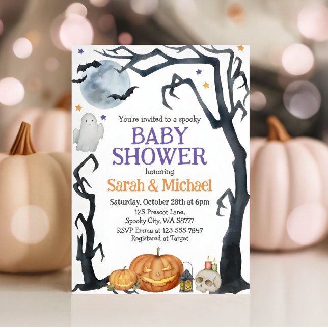Invitation Halloween Baby shower Éffrayant Cute Aquarelle (Créateur téléchargé)