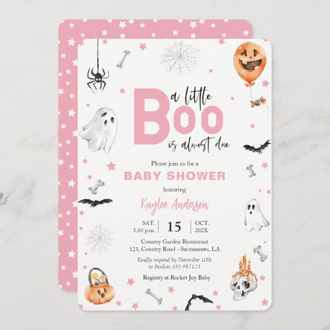 Invitation Halloween Baby shower Pink fantôme fille invitatio (Devant / Derrière)