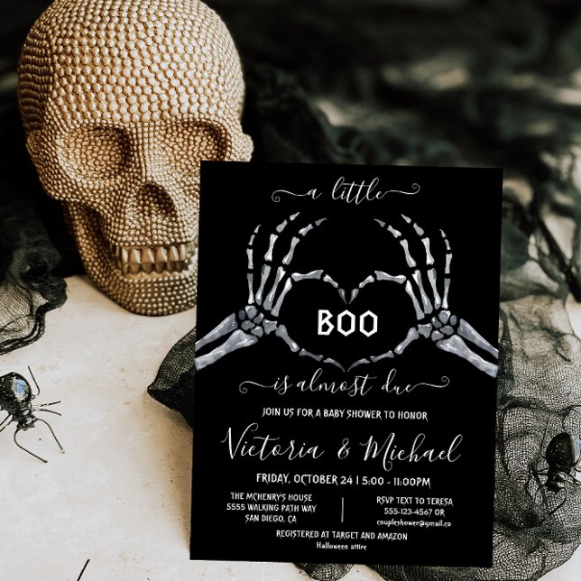 Invitation Halloween Baby shower Skeleton coeur Little Boo (Créateur téléchargé)