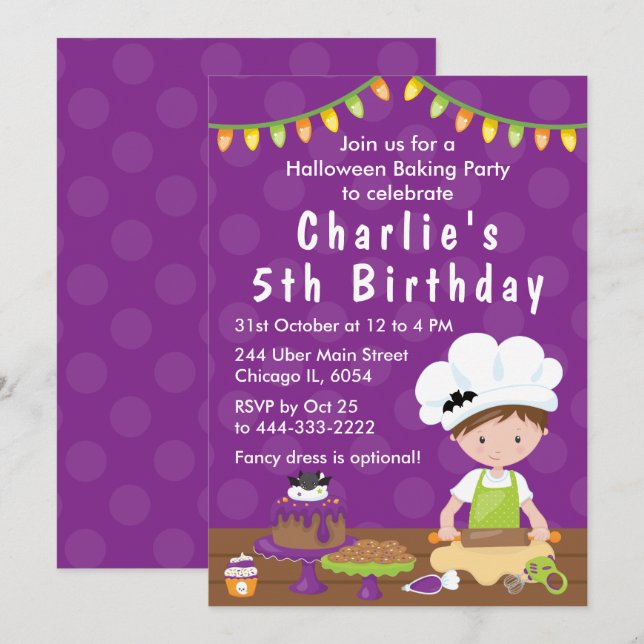 Invitation Halloween Baking Anniversaire Brown Hair Boy Invit (Devant / Derrière)