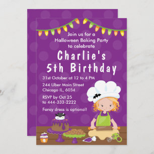 Invitation Halloween Baking Anniversaire Red Hair Girl Invita