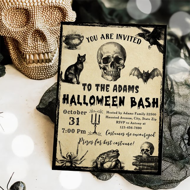 Invitation Halloween Bash Adulte Vintage Gothique Crâne (Créateur téléchargé)
