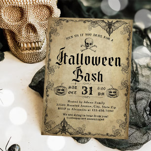 Invitation Halloween bash Vintage crâne gothique adulte
