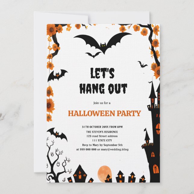 Invitation Halloween Bat let's hang out Halloween party (Devant)