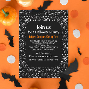Invitation Halloween Bats d'animaux Chiens Chats Araignées Sk