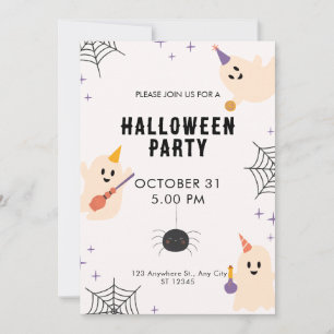 Invitation Halloween beige noir orange jouant