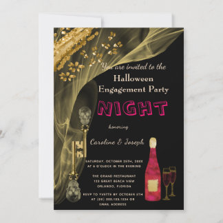 Invitation Halloween Black & Gold Skull Keys d'engagement