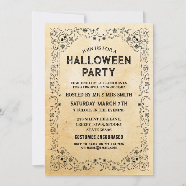Invitation Halloween Black Gothique Frame Party Crâne (Devant)