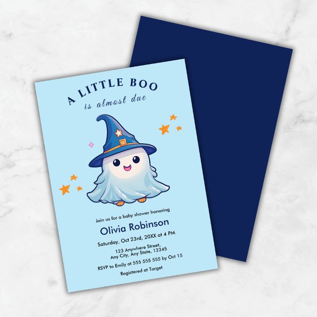 Invitation Halloween Bleu Un Petit Baby shower Boo (Blue Halloween A Little Boo Baby Shower Invitation )