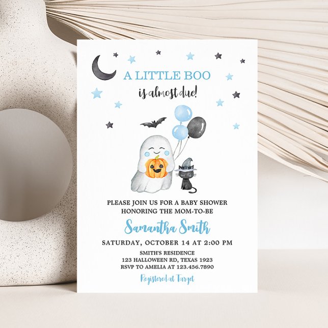 Invitation Halloween Bleu Un Petit Baby shower Boo (Boy Ghost Baby Shower Invitation)