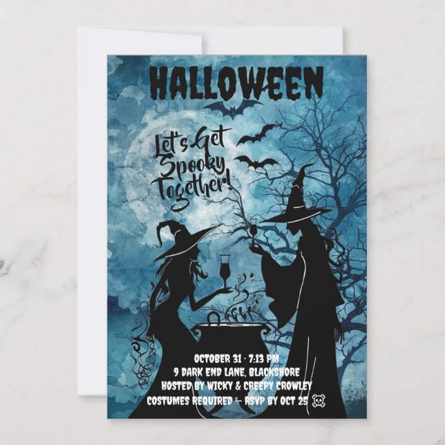 Invitation Halloween Bleue Effrayante (Devant)