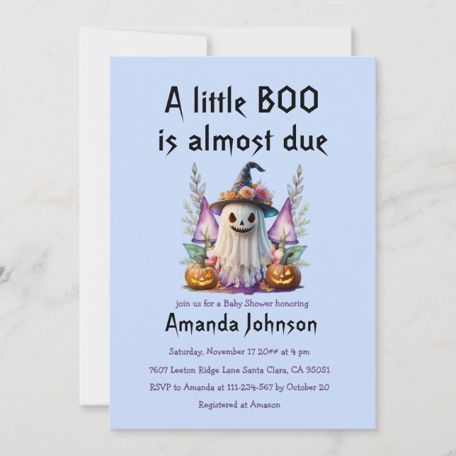 Invitation Halloween Blue Little Boo Ghost Boy Baby shower (Devant)