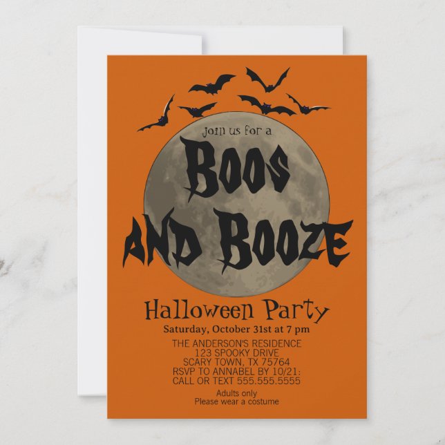 Invitation Halloween Boos et Boissons Orange Noir (Devant)