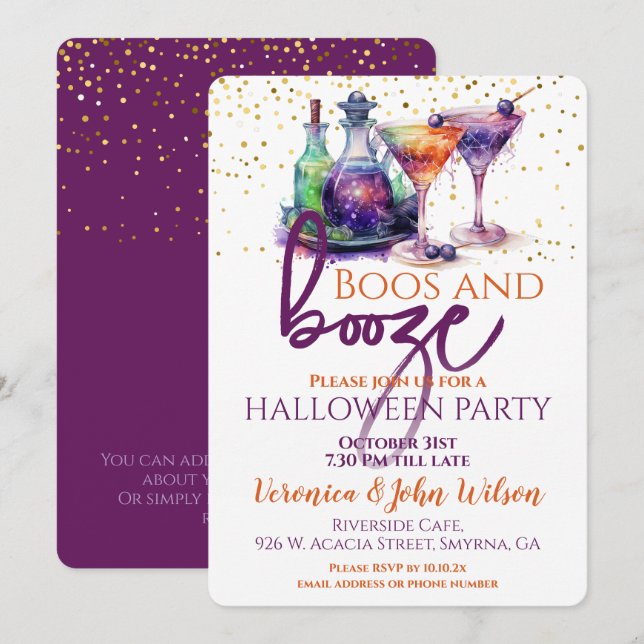 Invitation Halloween Boos et Booze (Devant / Derrière)
