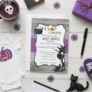 Invitation Halloween Boy prépare une Baby Shower Sorcière