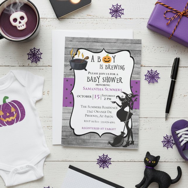 Invitation Halloween Boy prépare une Baby Shower Sorcière (Créateur téléchargé)