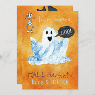 Invitation Halloween branché aquarelle fantôme boos booos fêt