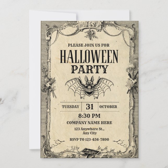 Invitation Halloween Brown Black Vintage Office (Devant)
