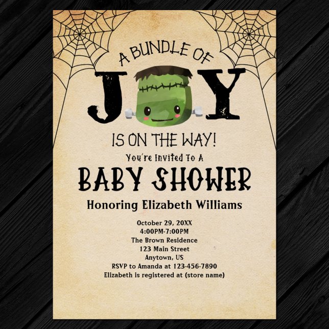 Invitation Halloween Bundle Of Joy Frankenstein Baby shower (Front)