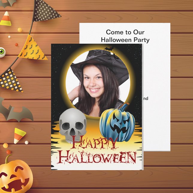 Invitation Halloween Cadre photo Crâne et Jack o' Lantern (Halloween Photo Frame Skull and Jack o' Lantern Invitation)