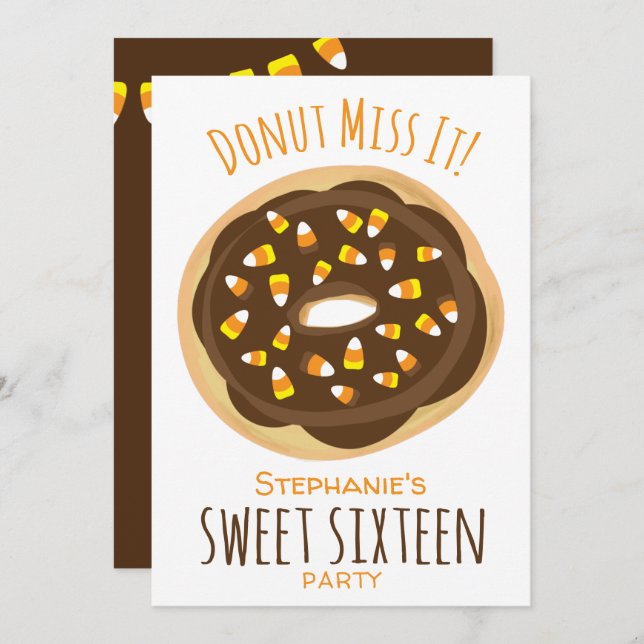 Invitation Halloween Candy Corn Donut Sweet 16 16e anniversai (Devant / Derrière)