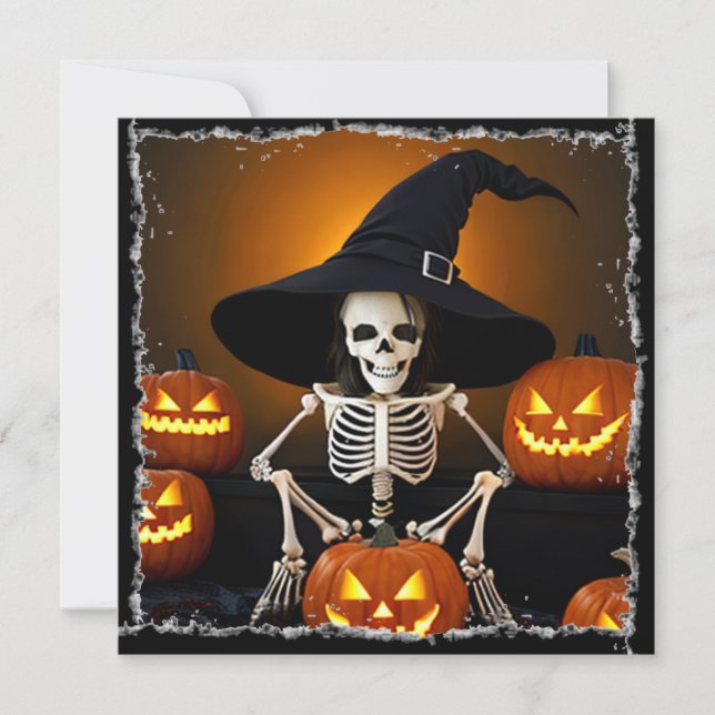 Invitation Halloween Casquette et Jack-O-Lanterns de la sorci (Devant)