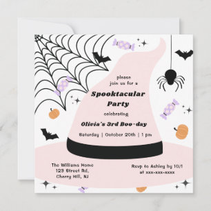 Invitation Halloween Casquette Sorcière rose N'importe quelle