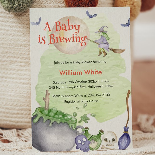 Invitation Halloween Cauldron Baby brasse une douche (Halloween Cauldron Baby is Brewing Shower Invitation)