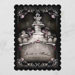 Invitation Halloween Cemetery Love "Together With" Mariage