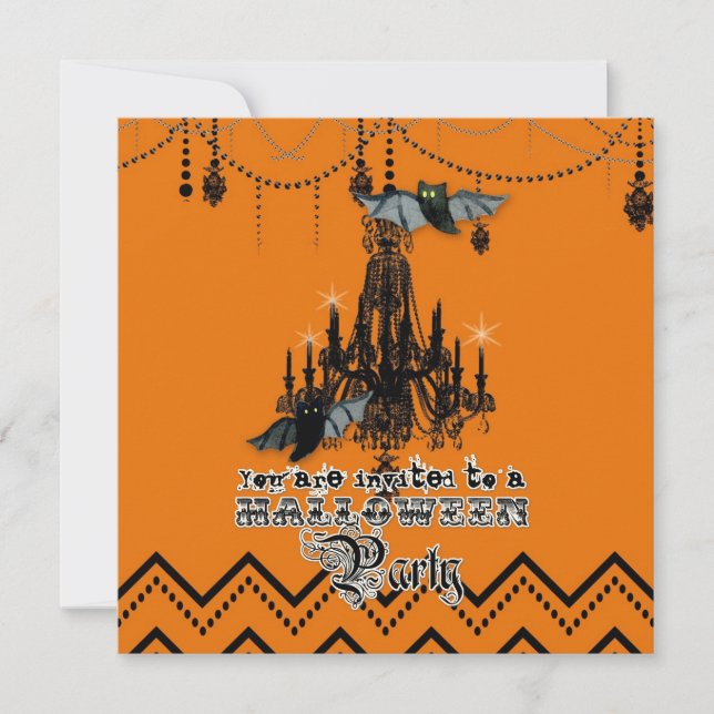 Invitation Halloween Chandelier d'automne Bat Chevron Zig Zag (Devant)