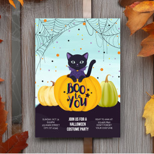 Invitation Halloween Chat noir Citrouille mignonne soirée cos