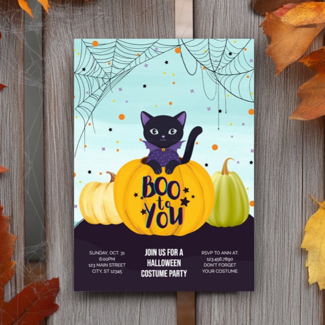 Invitation Halloween Chat noir Citrouille mignonne soirée cos (Créateur téléchargé)
