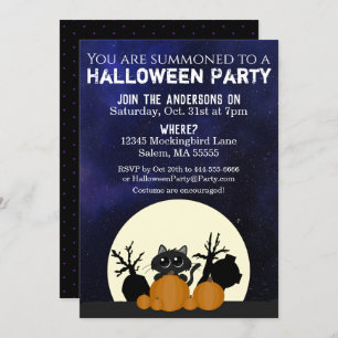 Invitation Halloween Chat noir Citrouilles Pleine lune de cim