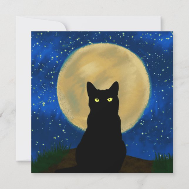 Invitation Halloween Chat noir Silhouette Lune (Devant)
