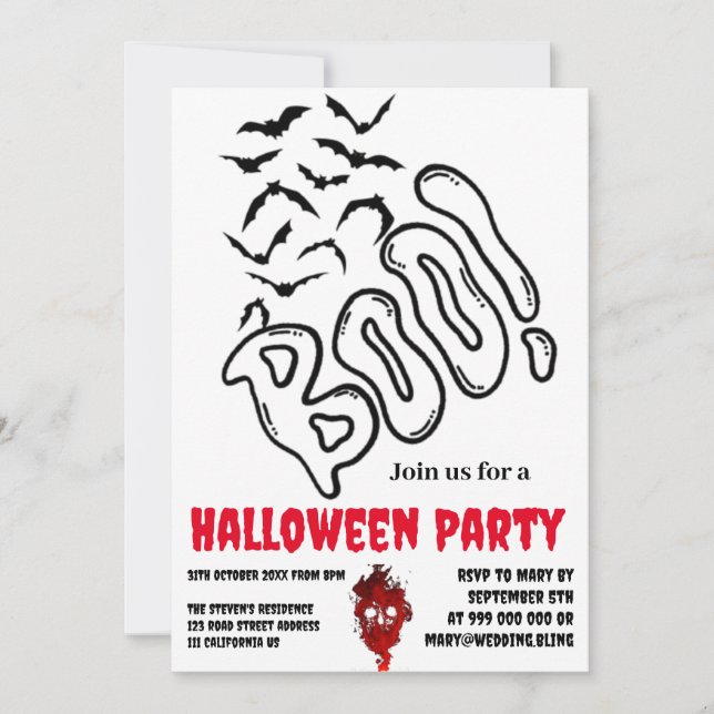 Invitation Halloween Chauffage de chauve-souris éffrayante Co (Devant)