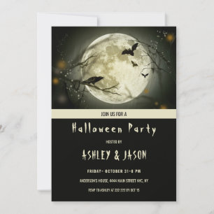 Invitation Halloween chauves-souris et corneille