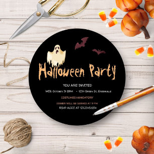 Invitation Halloween chauves-souris et fantômes ronde Invitat