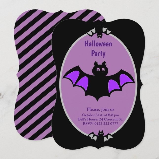 Invitation Halloween chauves-souris modernes (Devant / Derrière)