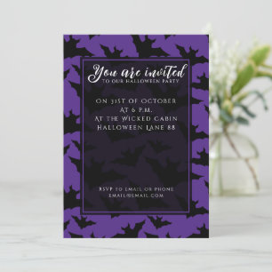 Invitation Halloween chauves-souris violet cool éffrayant mot